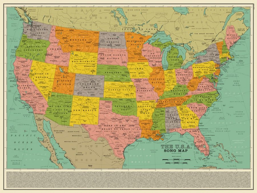 A Map Of The U S Created Out Of 1 000 Song Titles That Reference