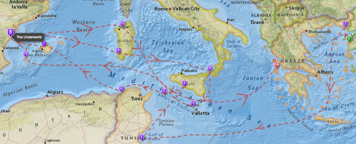 An Interactive Map of Odysseus' 10-Year Journey in Homer's Odyssey