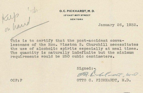 churchill alcohol letter