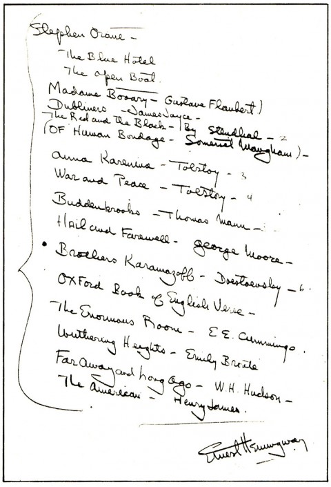 Hemingway Reading List