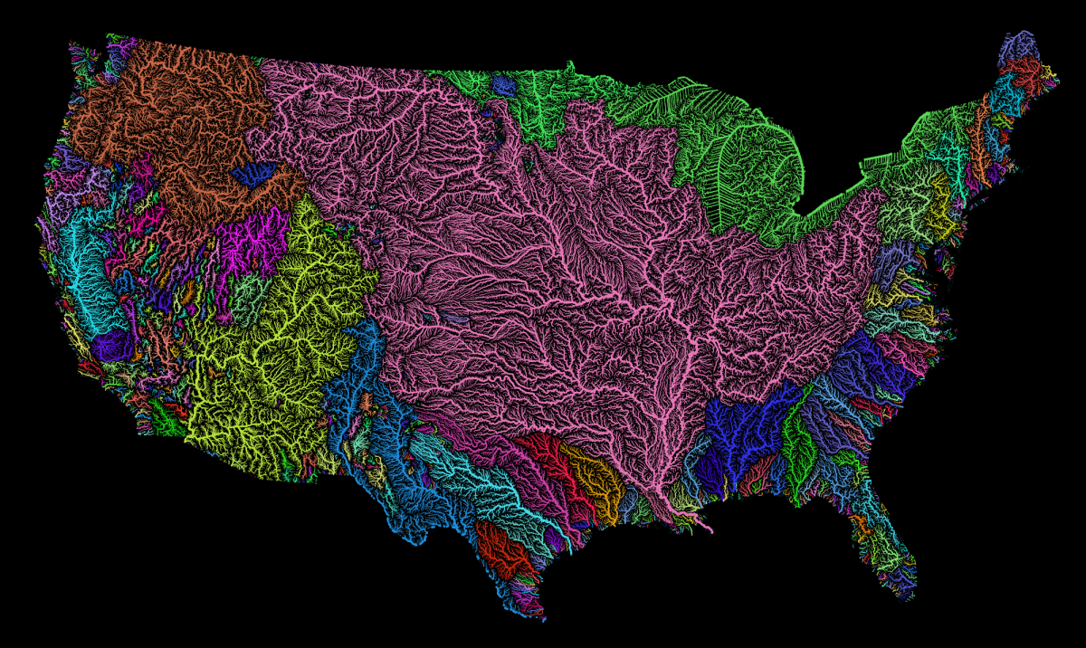 All The Rivers And Streams In The Us Shown In Rainbow Colors A Data