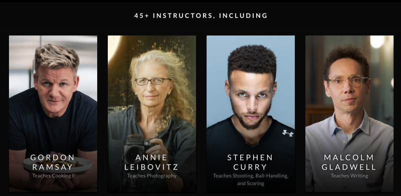 A selection of four of the 45+ instructors of the MasterClass online platform.