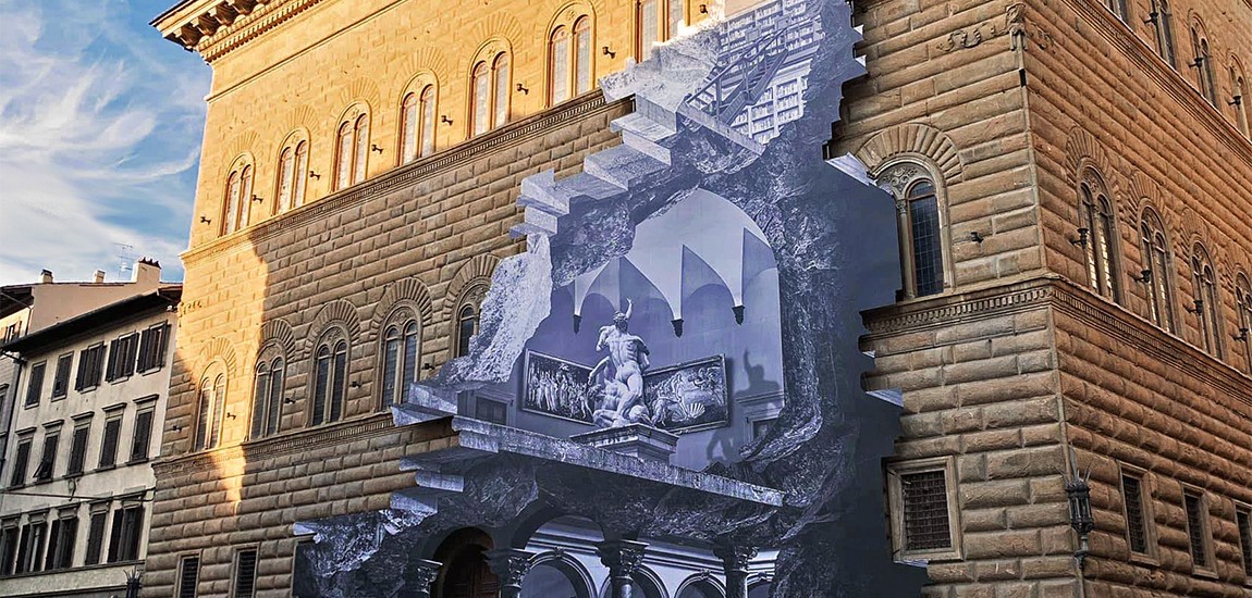 Street Artist Creates An Optical Illusion That Lets People See The Art Inside A Shuttered Museum 