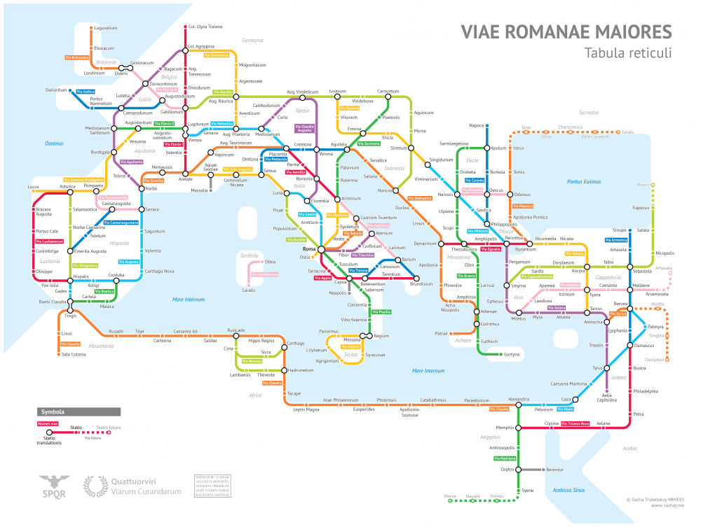 The Roads of Ancient Rome Visualized in the Style of Modern Subway Maps