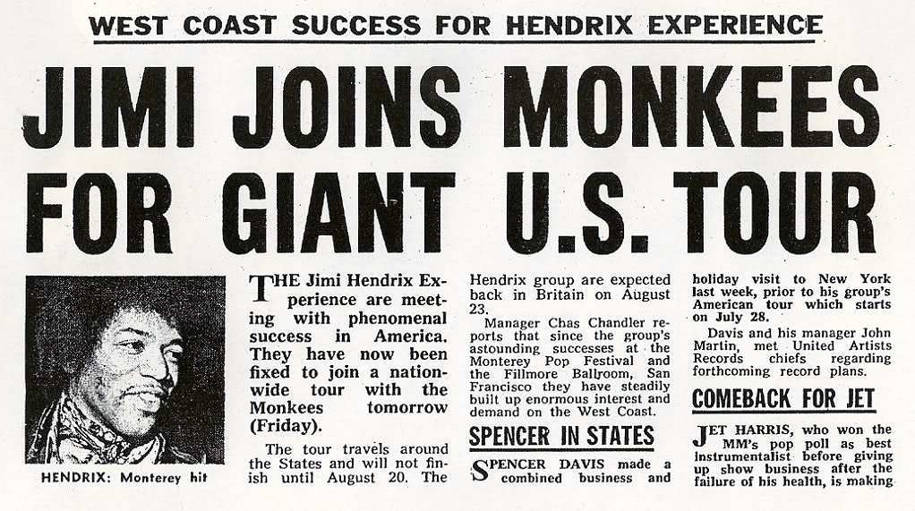 Jimi Hendrix Opens for The Monkees on a 1967 Tour; Then Flips Off the Crowd and Quits