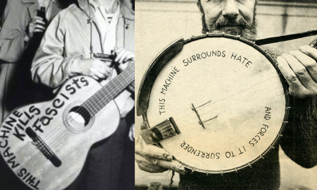 The Powerful Messages That Woody Guthrie & Pete Seeger Inscribed on Their Guitar & Banjo: "This Machine Kills Fascists" and "This Machine Surrounds Hate and Forces it to Surrender"