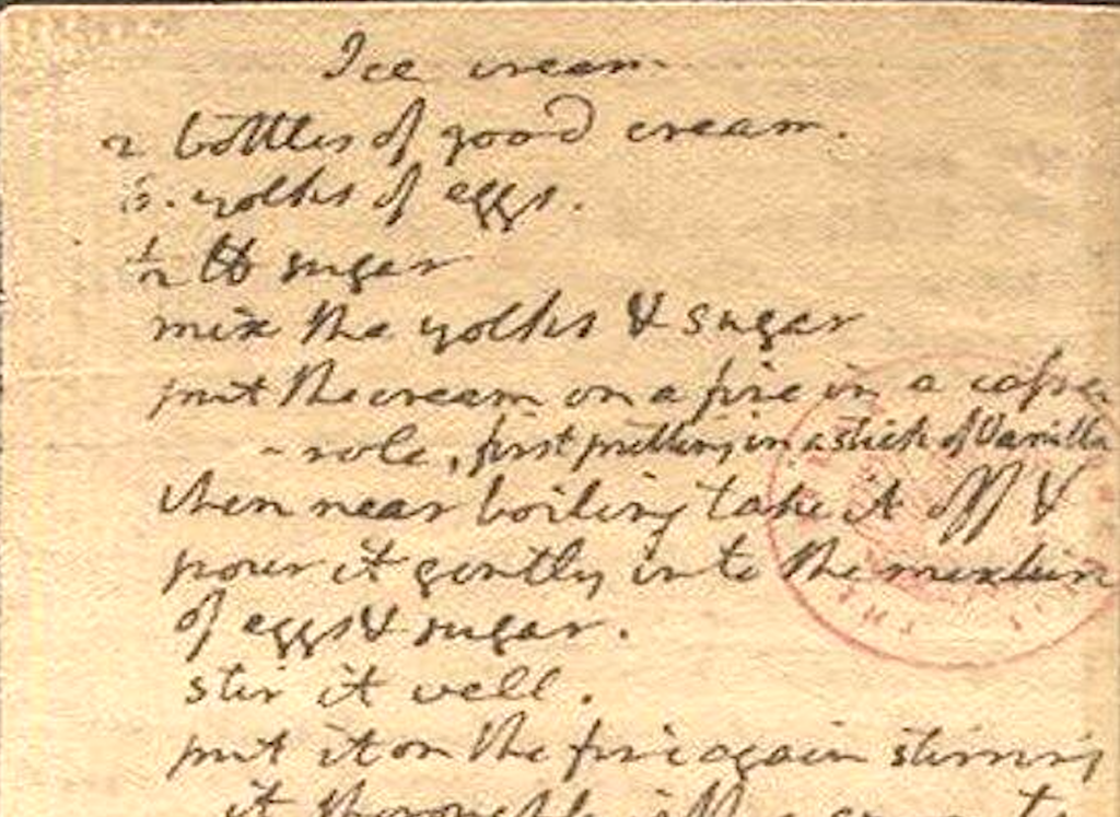 Thomas Jefferson's Handwritten Vanilla Ice Cream Recipe