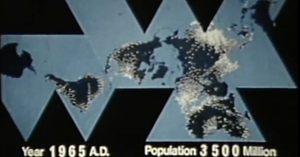 Buckminster Fuller crea una visualización viva del crecimiento demográfico desde el año 1000 a. C. hasta 1965