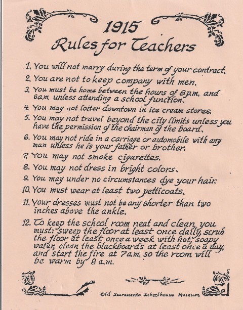 List of rules for teachers from 1915