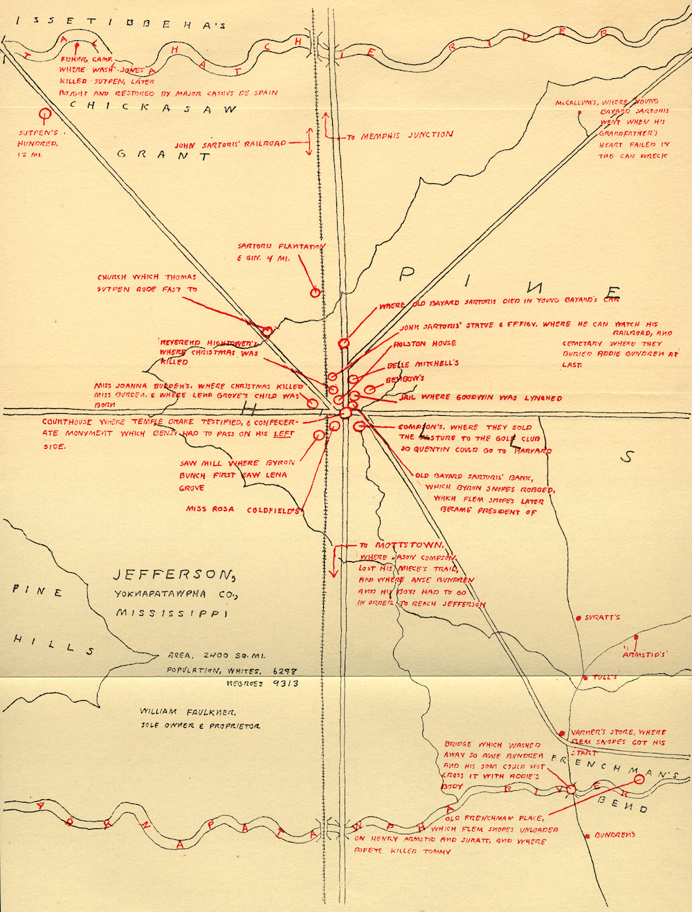 William Faulkner Draws Maps of Yoknapatawpha County, the Fictional Home