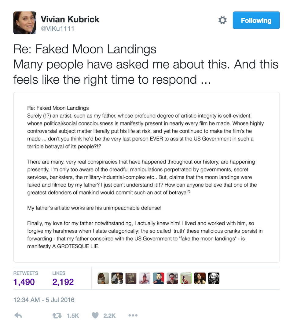 Kubrick Moon Landing Tweet
